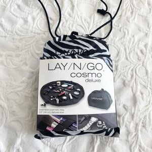 Lay n Go COSMO Deluxe 22" Travel Drawstring‎ Cosmetic Makeup Bag Easy Open Zebra